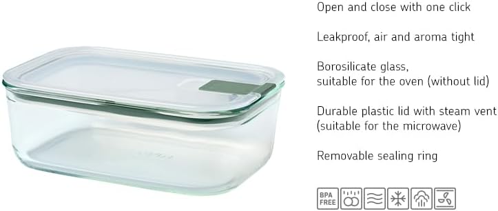 Mepal - Glasbehälter mit deckel EasyClip - Meal prep boxen - Geeignet für Mikrowelle, Dampfgarer, Ofen und Gefrierschrank - Luftdicht und auslaufsicher - Mikrowellengeschirr - 700 ml - Nordic sage
