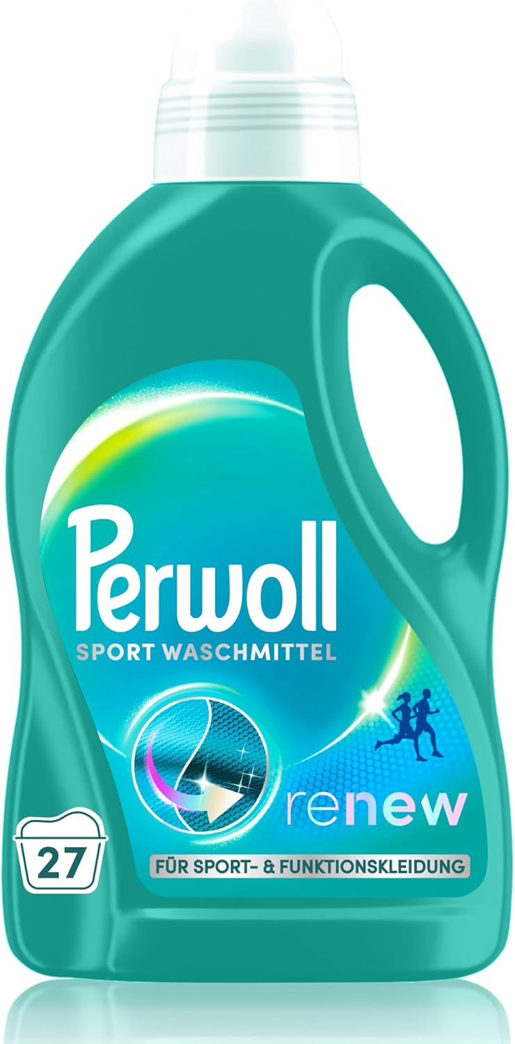 Perwoll Sport Waschmittel (27 Waschladungen), Hygiene Waschmittel reinigt sanft, entfernt schlechte Gerüche & erhält die Elastizität, für Sport- und Funktionskleidung, mit Dreifach-Renew-Technologie