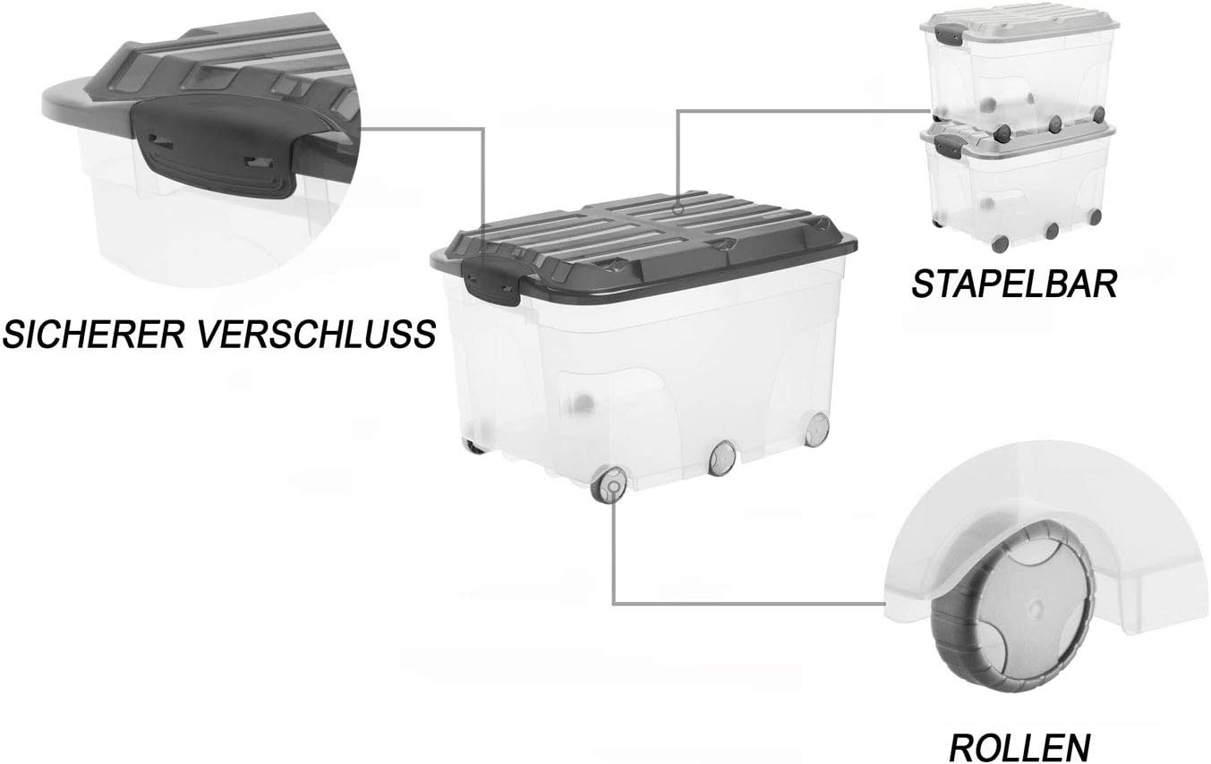 Rotho - Roller Aufbewahrungsbox 57l mit Deckel und Rollen, Kunststoff