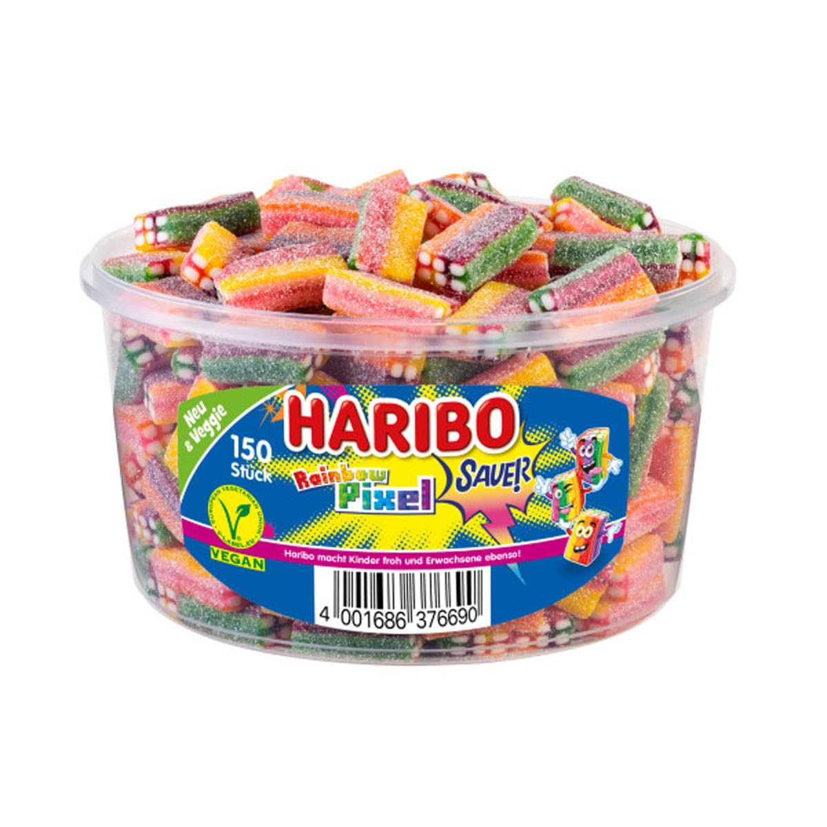 HARIBO - Rainbow Pixel Sauer - 150 Stück - 1,2kg Runddose
