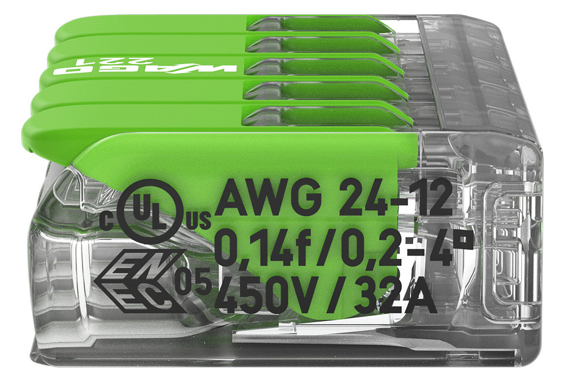 WAGO 221-425 Steckklemme 5f 450V 32A 0,2-4qmm gn - 10er Set