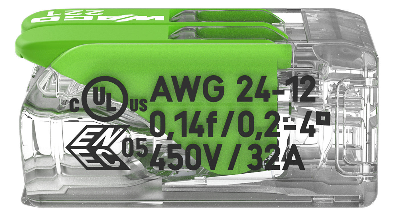 WAGO 221-422 Steckklemme 2f 450V 32A 0,2-4qmm gn - 10er Set