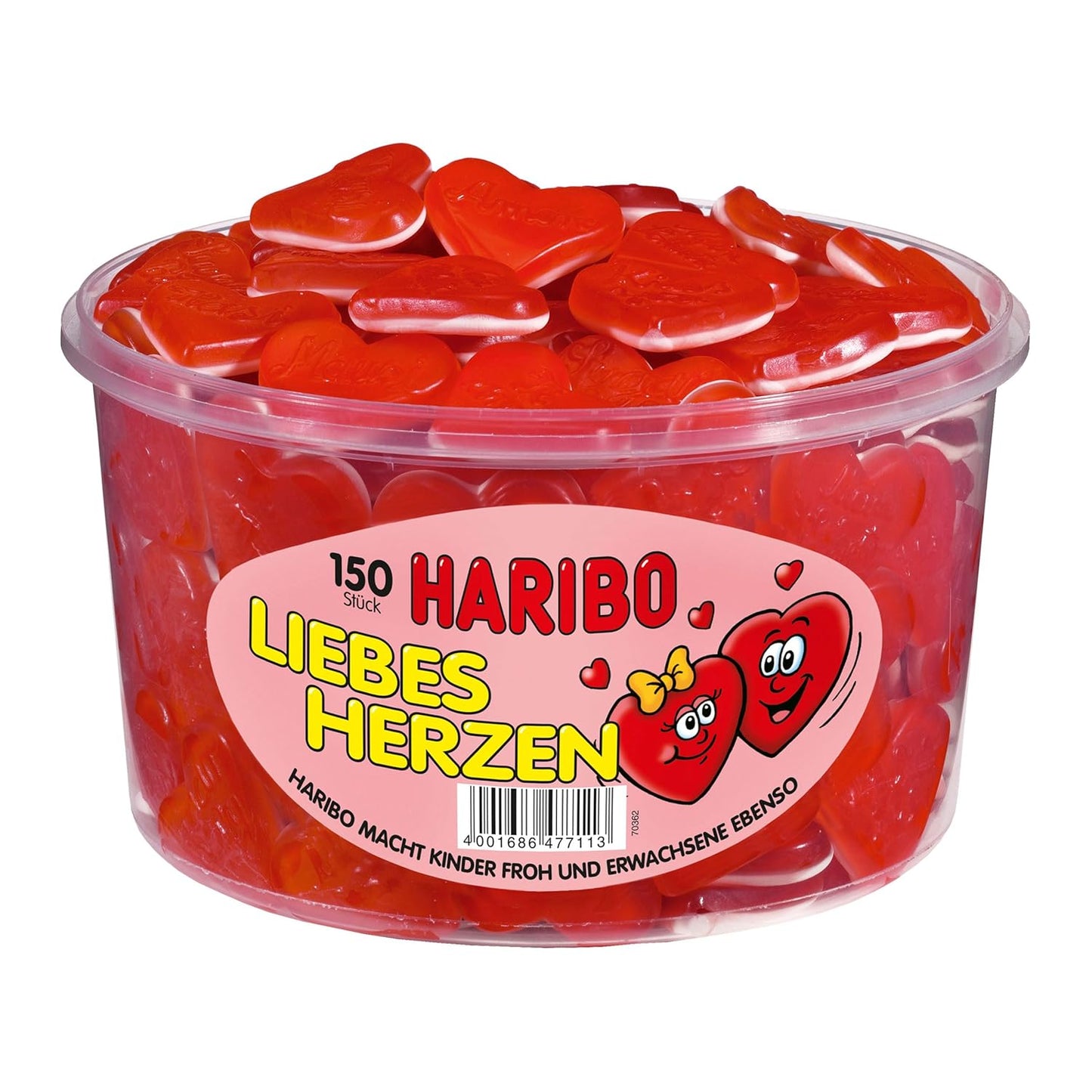 Haribo Liebesherzen Fruchtgummi 150 Stück - Runddose - 1,2kg