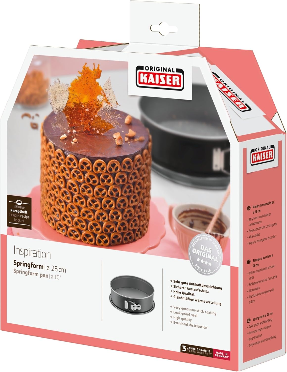 Kaiser - Inspiration Springform 24, 26, 28 cm rund, Flachboden, Backform rund, Kuchenform antihaftbeschichtet, auslaufsicher, einfaches verschließen