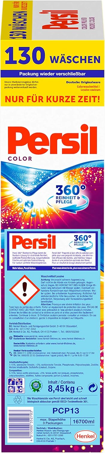 Persil Color Pulver, Colorwaschmittel, 360° Reinheit & Pflege, 1er Pack (1 x 130 Waschladungen)