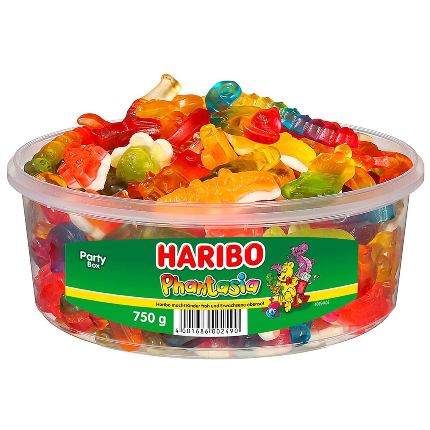 HARIBO Phantasia Fruchtgummi Box – 750g Weingummi-Mischung mit Dinosauriern, Cola-Fläschchen, Flugzeugen u. v. m. – Bunte Gummibärchen für Kinder & Erwachsene – Partybox