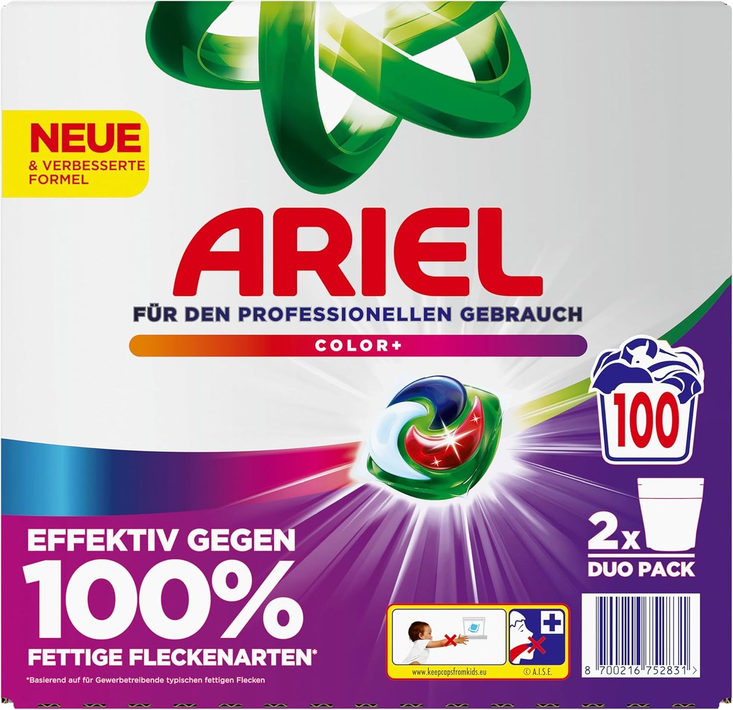 Ariel Professional All-in-1-Pods Waschkapseln Color+, bekämpft alle Arten von Fettflecken, für den professionellen Gebrauch