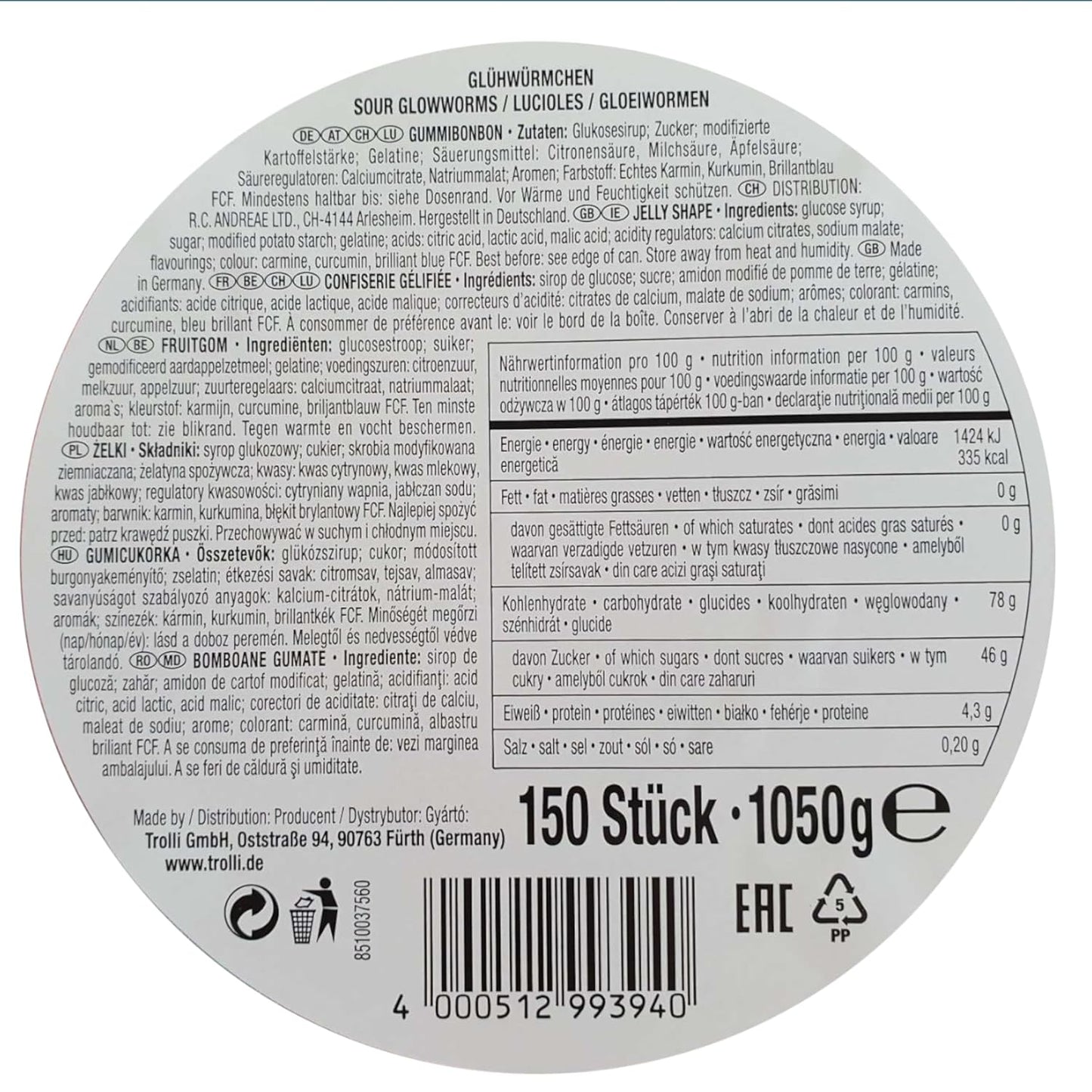 Trolli - Glühwürmchen - Fruchtgummi - sauer - Box - 1050g