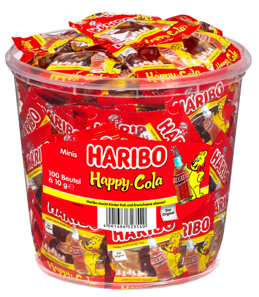 Haribo - Happy Cola Minis - 100 Minibeutel, 1kg Dose