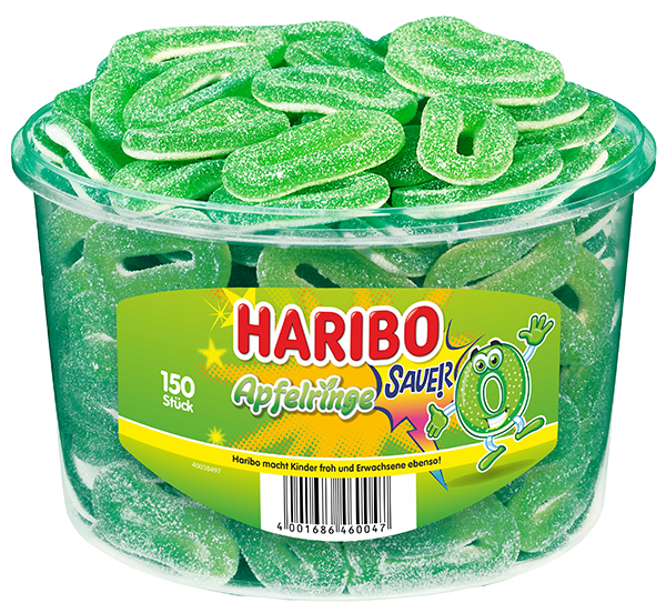 HARIBO - Saure Apfelringe - Fruchtgummi - Box mit 150 Stück - 1,2kg
