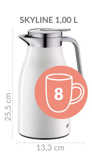 alfi - SKYLINE 1.0l, stainless steel mat, Edelstahl-Isolierkanne mit hygienischem Hartglaseinsatz, Drehverschluss mit beqümer Drucktaste, ergonomischer Griff, mit einer Hand,ideal als Kaffeekanne, Teekanne, BPA-frei
