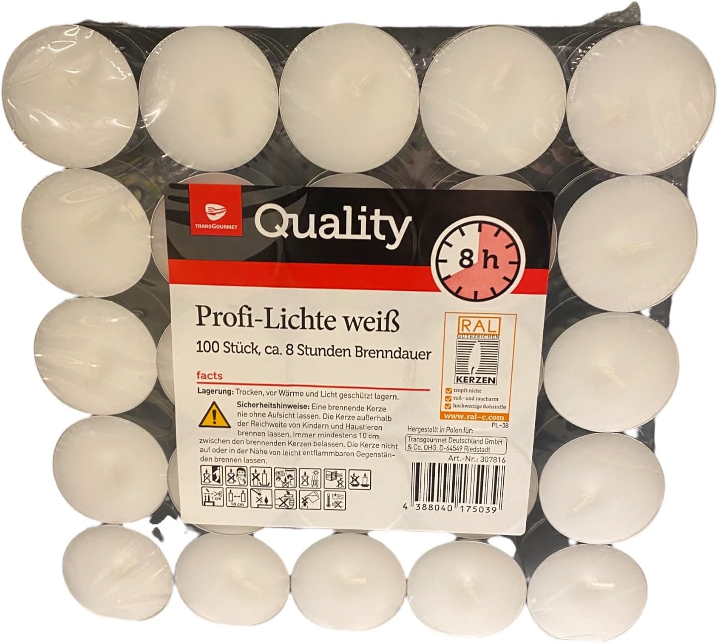 Teelichter 100er Pack Gastronomie Kerzen Teelicht 8 Stunden Brenndauer