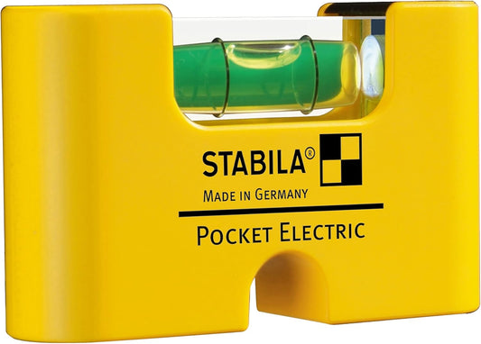 STABILA Mini-Wasserwaage Pocket Electric, 7 cm, starker Seltenerd-Magnet, 1 Horizontal-Libelle, Made in Germany, Gelb