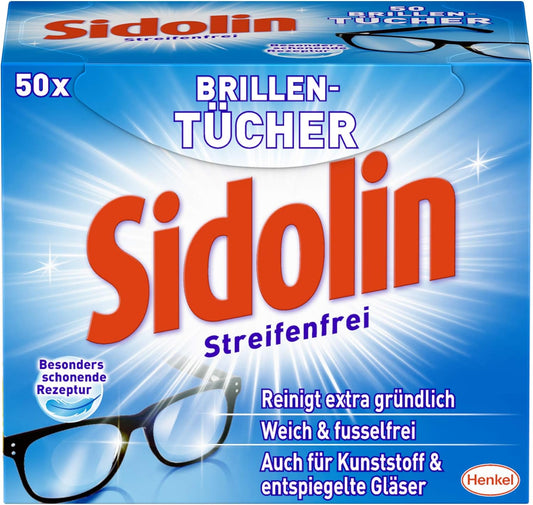 Sidolin feuchte Reinigungstücher für Brillen, Displays, Bildschirme, reinigen mühelos und fusselfrei, optimal für unterwegs