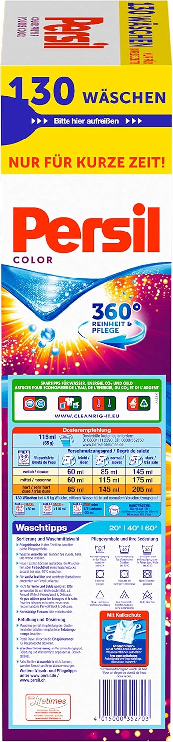 Persil Color Pulver, Colorwaschmittel, 360° Reinheit & Pflege, 1er Pack (1 x 130 Waschladungen)