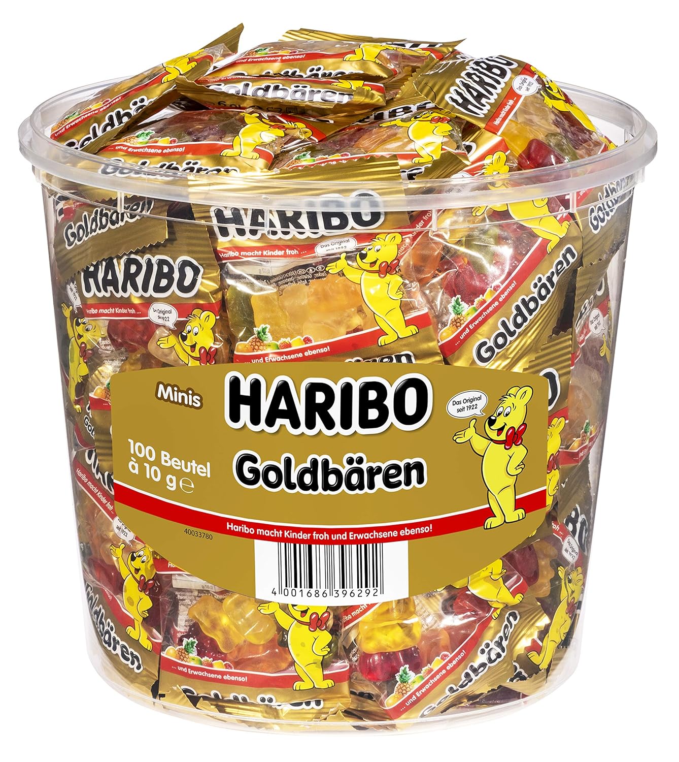 Haribo Goldbären 100 Minibeutel, 980 g Dose