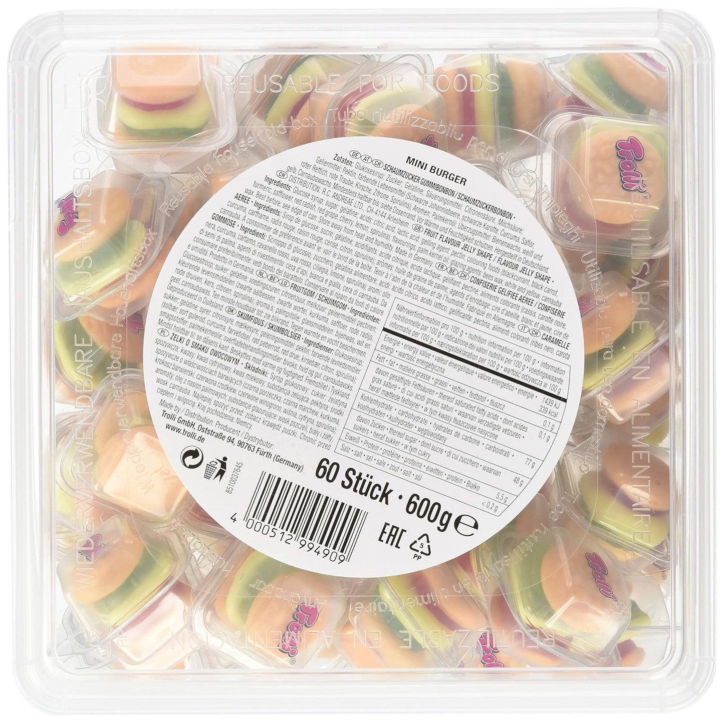 Trolli - Mini Burger - Fruchtgummi - Box mit 60 Stück - 600g