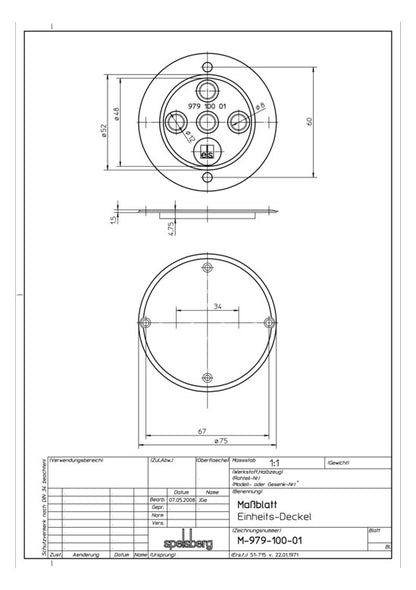 Spelsberg Einheitsdeckel VD 75 Deckel für Dose/Gehäuse für Montage in der Wand/Decke - 10 Stück