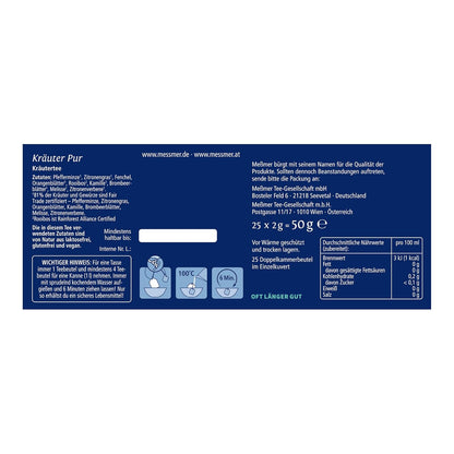 Meßmer - Kräuter pur - 25 Teebeutel - Vegan - Glutenfrei - Laktosefrei - 50g