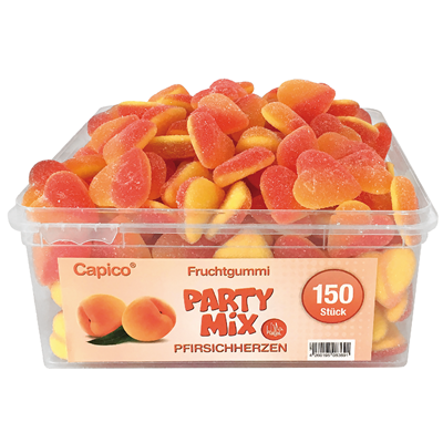Tise Capico - Halal Fruchtgummi Pfirsich Herzen 150 Stück - 1,05 kg Dose