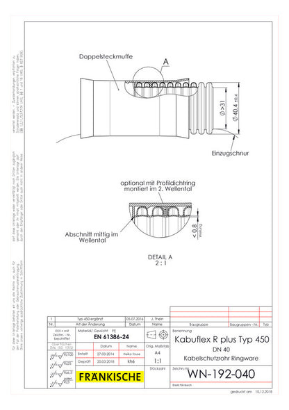 Fränkische - Fränkische Kabuflex R Plus 40 Kabelschutzrohr Elektroinstallationsrohr- 50m 40 mm  - Leerrohr - Kabel-Rohr - Wellrohr - Installationsrohr