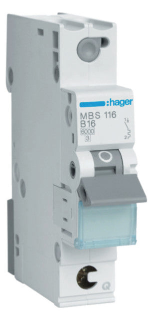 HAGER - Leitungsschutzschalter MBS116 QuickConnect AC B 16A 1p 400V 1TE 50Hz