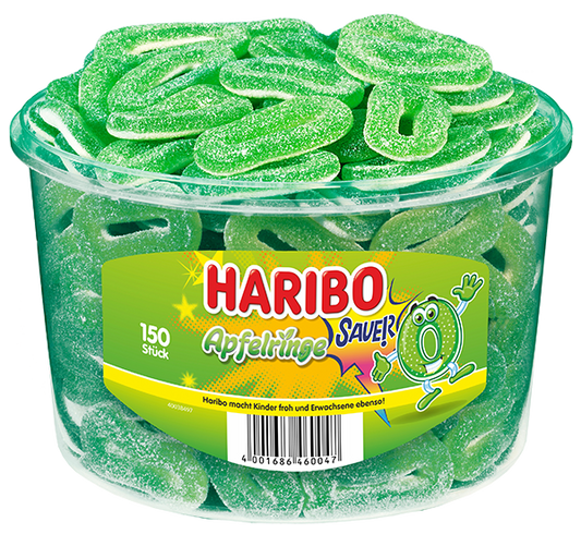 HARIBO - Saure Apfelringe - Fruchtgummi - Box mit 150 Stück - 1,2kg