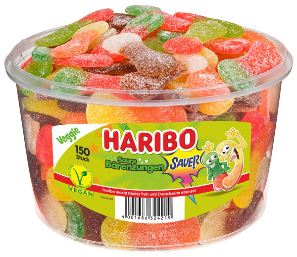 HARIBO - SAURE BÄRENZUNGEN - Fruchtgummi - Box mit 150 Stück - 1,35kg