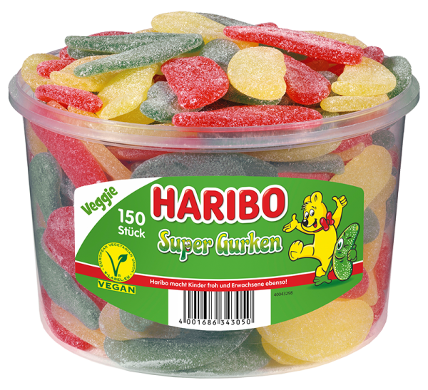 HARIBO - Super Gurken - Fruchtgummi - Box mit 150 Stück - 1,35kg