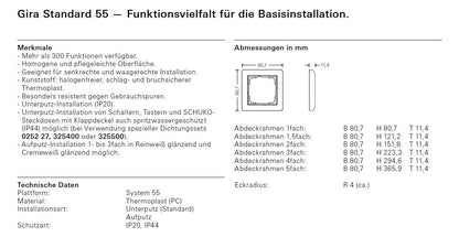 GIRA Serie Standard 55 - reinweiß glänzend (021403) 4-fach Rahmen