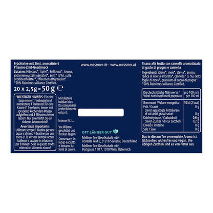 Meßmer - Zimt-Pflaume - 20 Teebeutel - Vegan - Glutenfrei - Laktosefrei - 50g