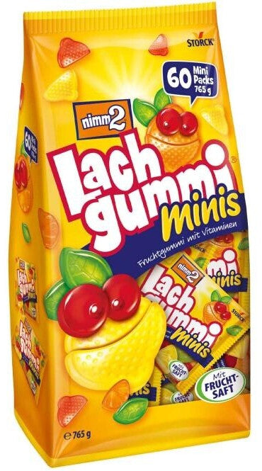 nimm2 Lachgummi Minis Runddose – 1 x 765g (60 Mini Packs) – Fruchtgummi mit Fruchtsaft und Vitaminen